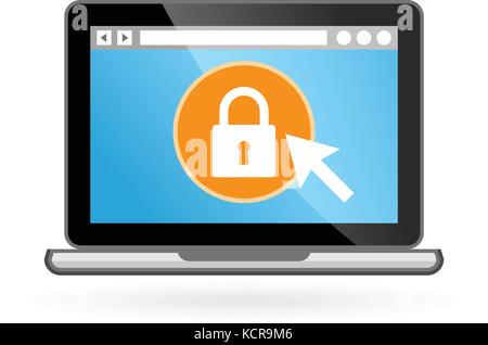 Laptop icon with padlock on screen - security concept Stock Vector