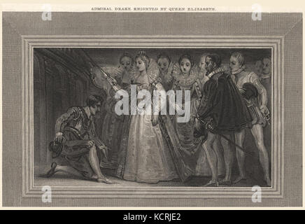 Admiral Drake knighted by Queen Elizabeth' (Sir Francis Drake) from NPG Stock Photo