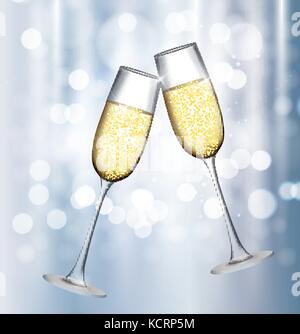 Two Glass of Champagne on Glossy Background. Vector Illustration Stock Vector