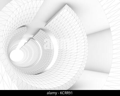 White tunnel with wire-frame structure lines, Abstract dark digital background, 3d render illustration Stock Photo