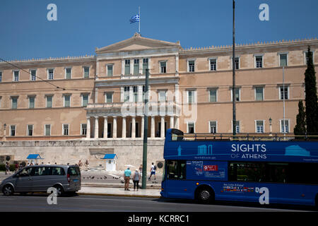 Vouli Parliament Building Syntagma Square Athens Greece Tour Bus Stock Photo