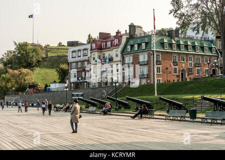 Quebec City Canada 13.09.2017 Tourists on Terrasse Dufferin in Old Town Located right above the St. Lawrence this historical area is UNESCO World Heri Stock Photo