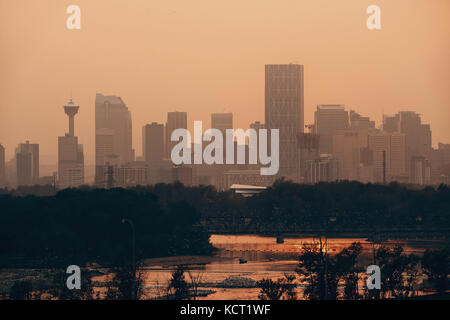 Calgary skyline silhouette in Alberta, Canada. Stock Photo