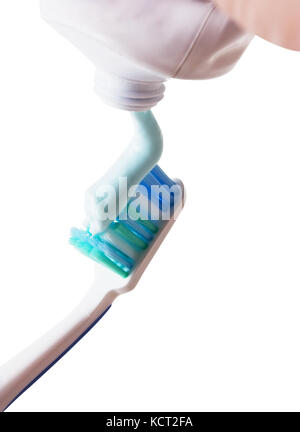 toothbrush with toothpaste squeezed out isolated Stock Photo