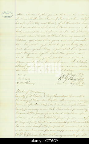 Emancipation certificate for Adeline, thirty years old, and her four children, ten year old Elizabeth, seven year old Nelly, four year old May, and two year old Virginia, State of Missouri, County of St. Charles, Dece 0144 Stock Photo