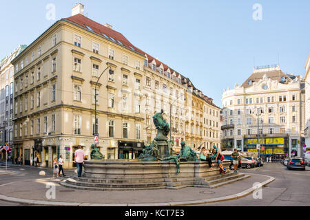 VIENNA, AUSTRIA - AUGUST 30: People at the Donnerbrunnen fountain at Neuer Markt square  in Vienna, Austria on August 30, 2017. Stock Photo