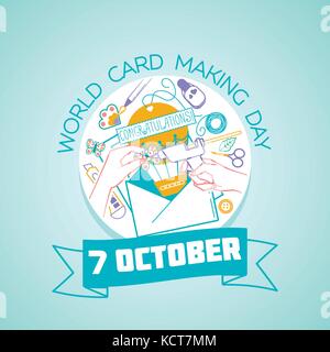 Calendar for each day on october 7. Greeting card. Holiday - World Card Making Day. Icon in the linear style Stock Vector