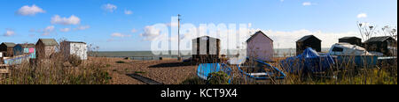Kingsdown Beach Huts Panorama 2 Stock Photo
