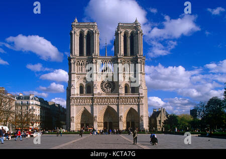 West facade of the Notre Dame Cathedral , Paris, France Stock Photo