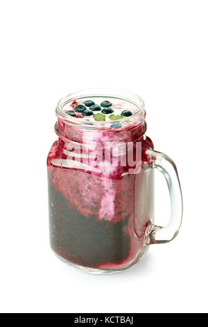 Jar of  blueberry smoothie on white Stock Photo