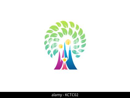 family tree parenting logo icon symbol vector design, people tree wellness family health care logo icon symbol vector design Stock Vector