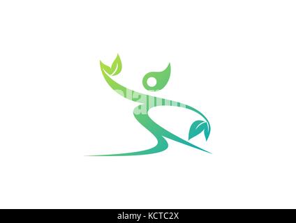 green people dance wellness logo, green dancer health concept logo icon symbol vector design Stock Vector