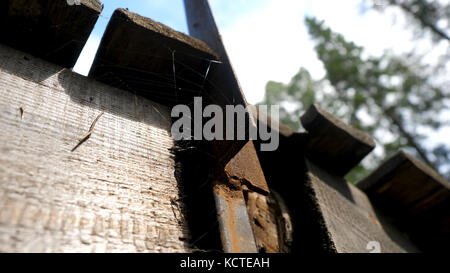 Old Cobwebs in abandoned house. The spider net under the roof. Cobwebs under the roof Stock Photo