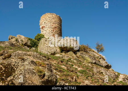 Castle tower of Rochegude . Saint Privat d'Allier village. haute Loire. Auvergne. France Stock Photo