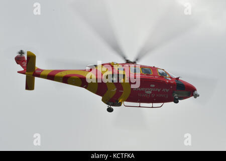 Helicopters attending the Helitech 2017 trade show held at London ExCel exhibition centre Stock Photo