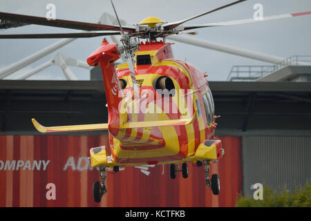 Helicopters attending the Helitech 2017 trade show held at London ExCel exhibition centre Stock Photo