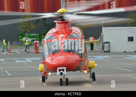 Helicopters attending the Helitech 2017 trade show held at London ExCel exhibition centre Stock Photo