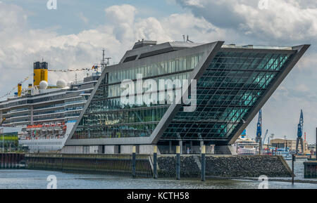 Office Building Dockland and cruise ship, Hamburg, Germany Stock Photo