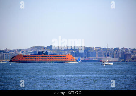 Staten Island Ferry in Upper New York Bay on the way from Manhattan to Staten Island.New York City.NY.USA Stock Photo