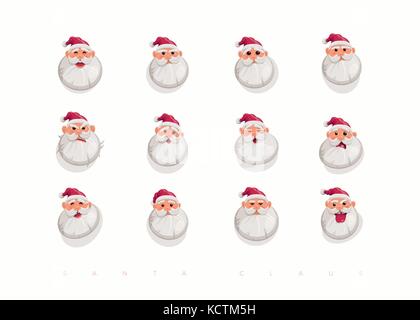 Santa Claus facial expressions collection. Vector illustration. Stock Vector