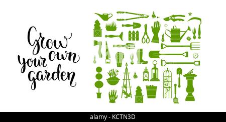 Green garden tools set Stock Vector