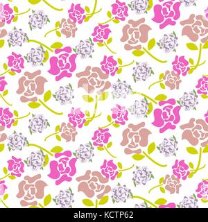 Rose flowers pink and green floral dark pattern seamless vector. Stock Vector