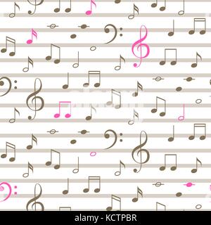 Music notes seamless vector stripe pattern. Stock Vector