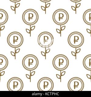 Ruble currency symbol floral abstract seamless pattern. Stock Vector