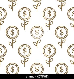 Dollar currency symbol floral abstract seamless pattern. Stock Vector