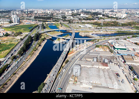 aerial view of rodovia castelo branco and marginal do rio tietê Stock Photo