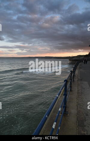 Railings on the seafront, Filey, North Yorkshire Stock Photo