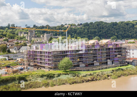 New building at Severn Quay on the River Wye, Chepstow, Wales, UK Stock Photo