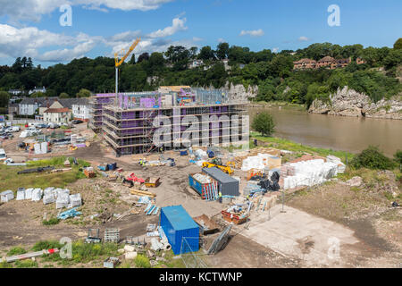 New building at Severn Quay on the River Wye, Chepstow, Wales, UK Stock Photo