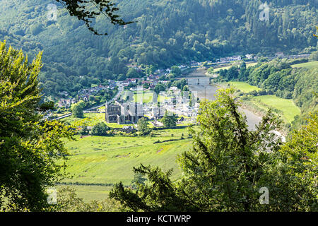 Looking down on Tintern Abbey from Offa's Dyke, Wye Valley, UK Stock Photo