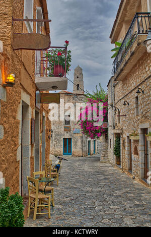 A small colorful alley at Areopolis Mani, Laconia, Greece Stock Photo