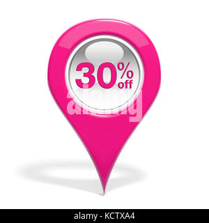 Sales round pin with 30% off isolated on white Stock Photo