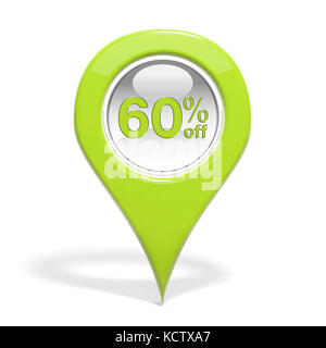 Sales round pin with 60% off isolated on white Stock Photo