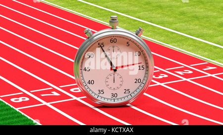 Silver chronometer on rinning track Stock Photo