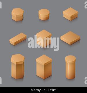 Set of Isometric carton packaging box. 3D realistic icons. Vecto Stock Vector