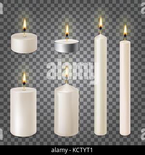 3d set realistic paraffin candles isolated on transparent background. Vector illustration  Stock Vector
