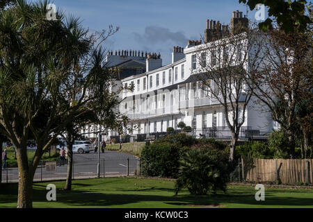 View of Fortfield Terrace, a regency terrace looking out to the sea in Sidmouth, Devon. Stock Photo