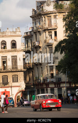 Classic American Cars, Habana Vieja, Old Havana,  Cuba Stock Photo