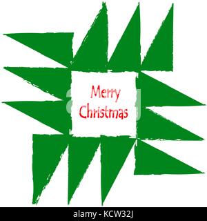 Merry Christmas Greeting Card. Geometric fir tree ornament with grange edges. Vintage boho art postcard background vector illustration. Stock Vector