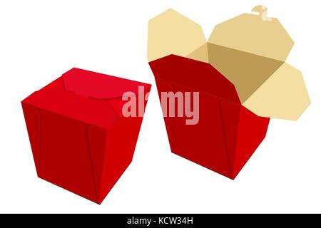 Beige red paper container of Chinese food. Storage Box delivery. Vector illustration Stock Vector