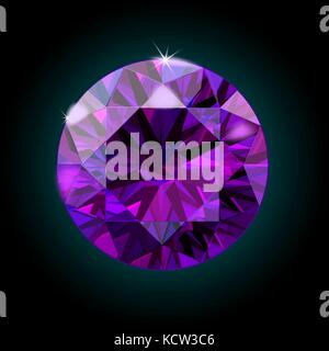 Brilliant Amethyst purple crystal gem sparkles black background vector illustration Stock Vector
