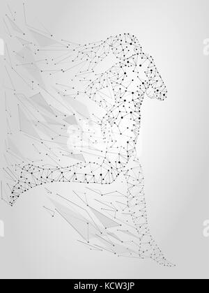 Image of a running girl made up of black points and lines on a white background. vector illustration Stock Vector