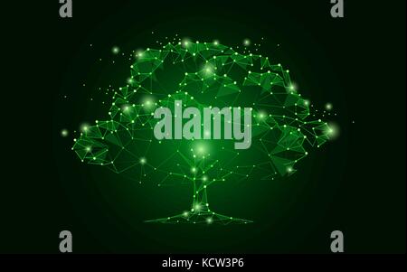 Abstract image of a tulip in the form of a starry sky or space, consisting of points, lines, and shapes in the form of tree, stars and the universe. V Stock Vector