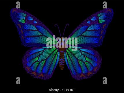 embroidery butterfly design for clothing. insect vector decoration. isolated Stock Vector