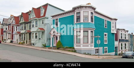 Colorful house of Jelly Bean Row, St John's, Newfoundland & Labrador, Canada Stock Photo