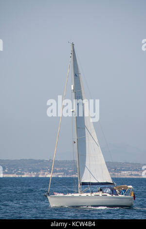 Sail boat on the Mediteranian Sea in Spain Stock Photo